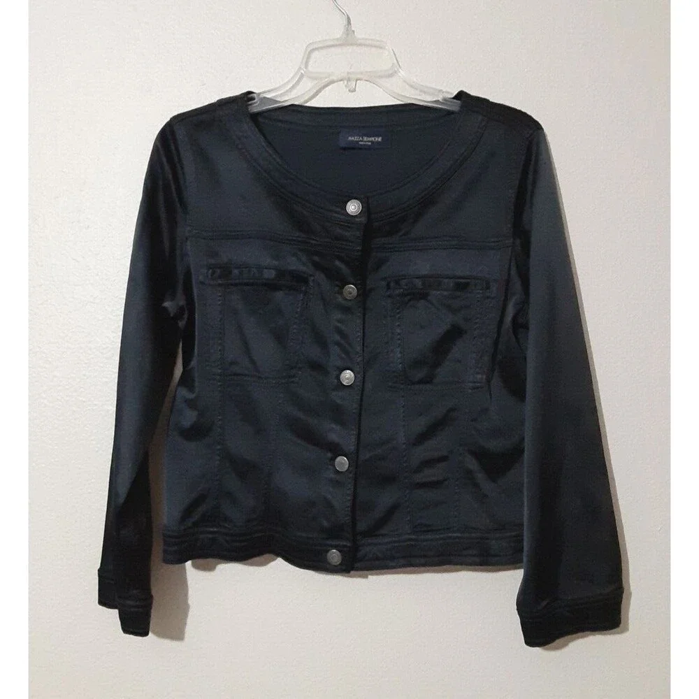 PIAZZA SEMPIONE Solid Black Long Sleeve Cotton Blend Button Up Jacket SZ 48